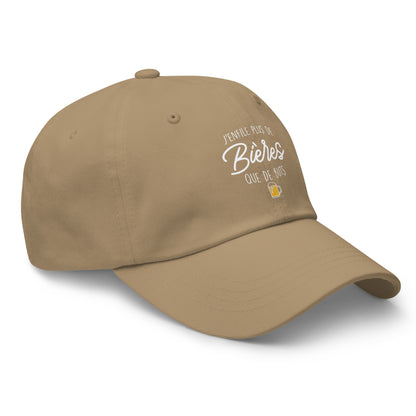 Casquette Baseball, brodée « J'enfile plus de bières que de buts », en Kaki, vue de trois quarts, image 47