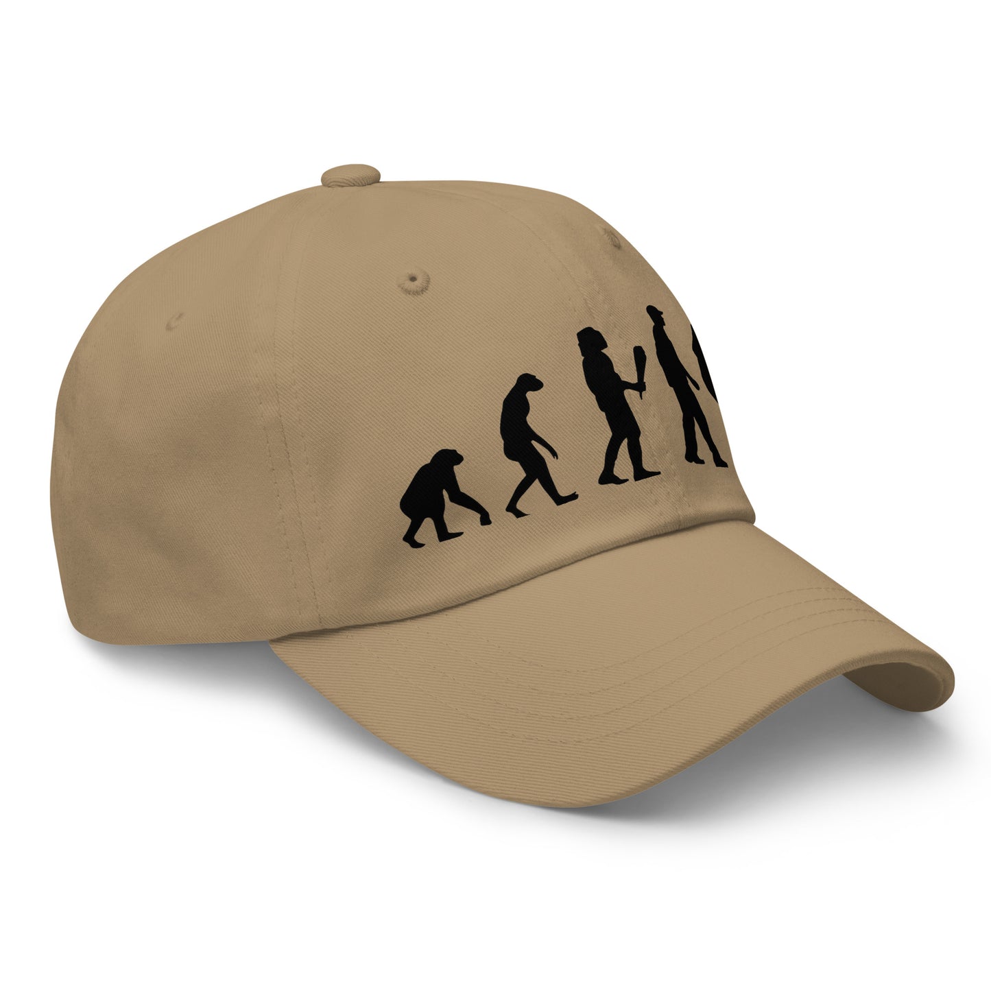 Casquette Baseball, brodée « Evolution de l'homme jusqu'à un guitariste », en Kaki, vue de trois quarts, image 45