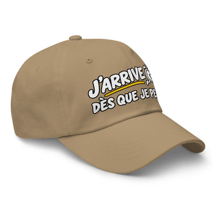 Casquette Baseball, brodée « J'arrive dès que je peux », en Kaki, vue de trois quarts, image 35