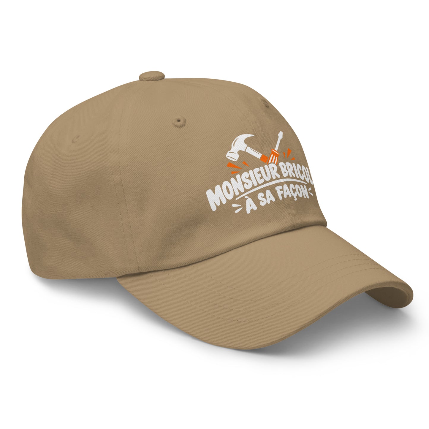 Casquette Baseball, brodée « Monsieur bricole, à sa façon », en Kaki, vue de trois quarts, image 35