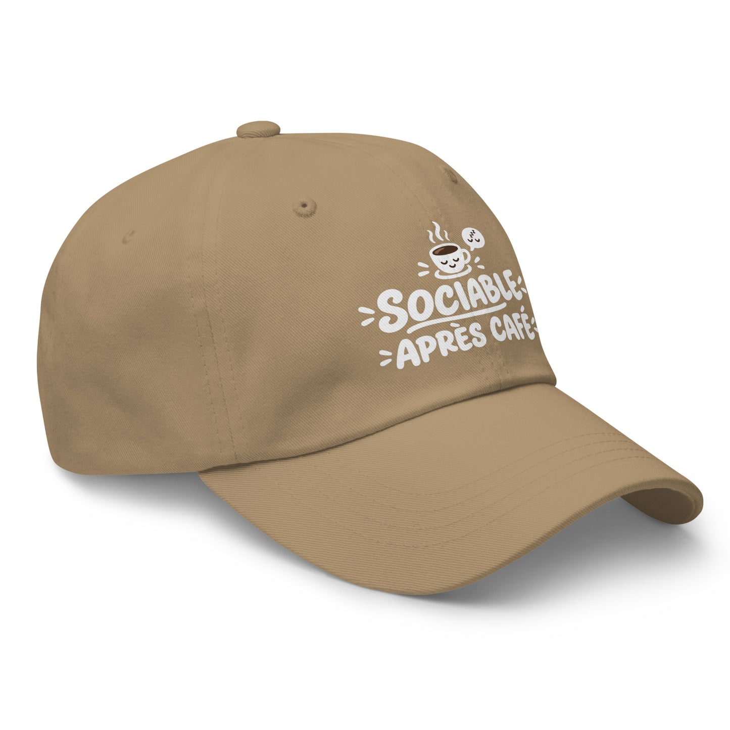 Casquette Baseball, brodée « Sociable après café », en Kaki, vue de trois quarts, image 35