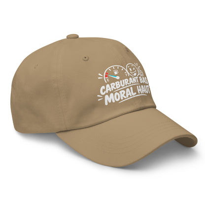 Casquette Baseball, brodée « Carburant bas, moral haut », en Kaki, vue de trois quarts, image 35