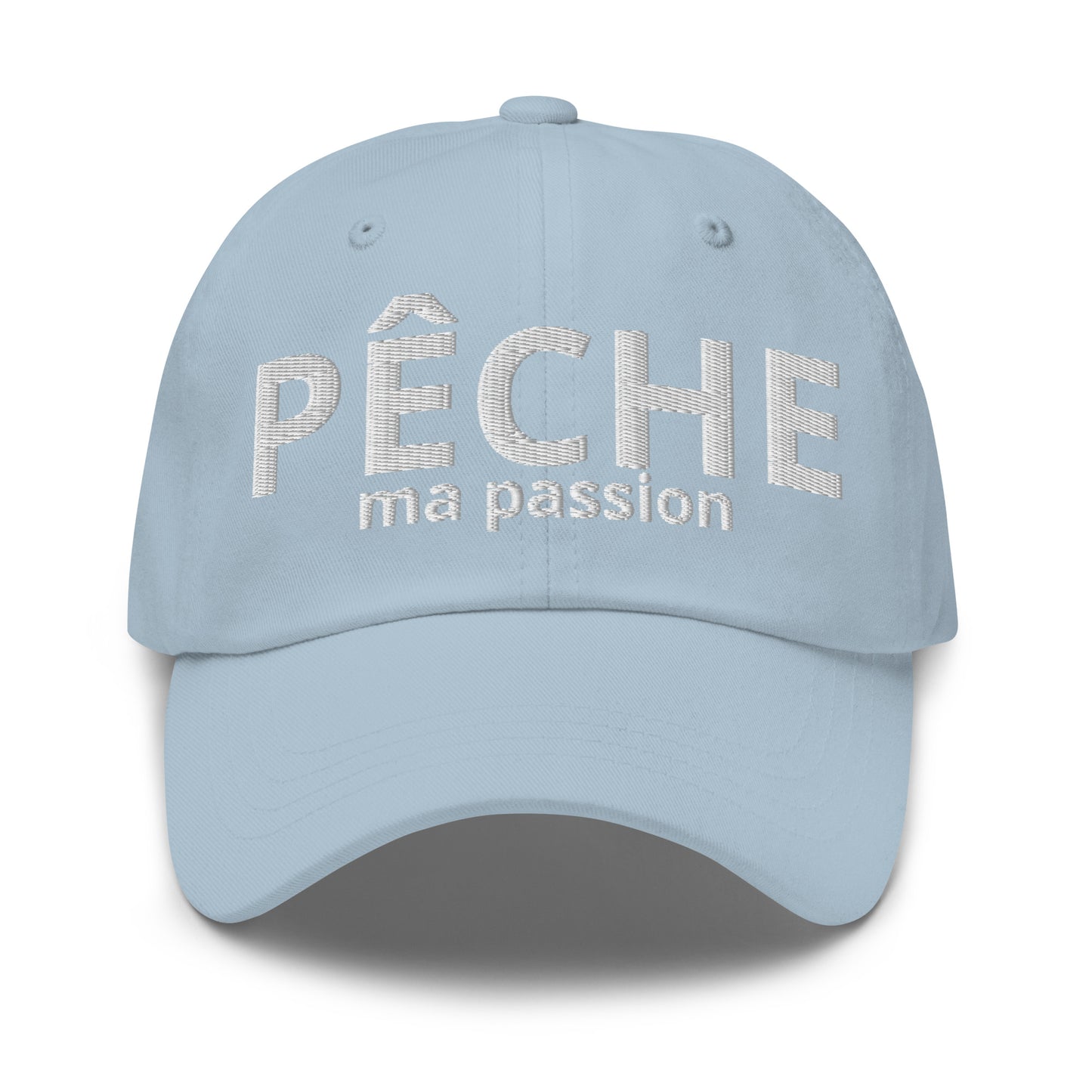 Casquette Baseball, brodée « Pêche ma passion », en Bleu Clair, vue de face, image 8