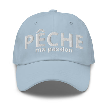 Casquette Baseball, brodée « Pêche ma passion », en Bleu Clair, vue de face, image 8