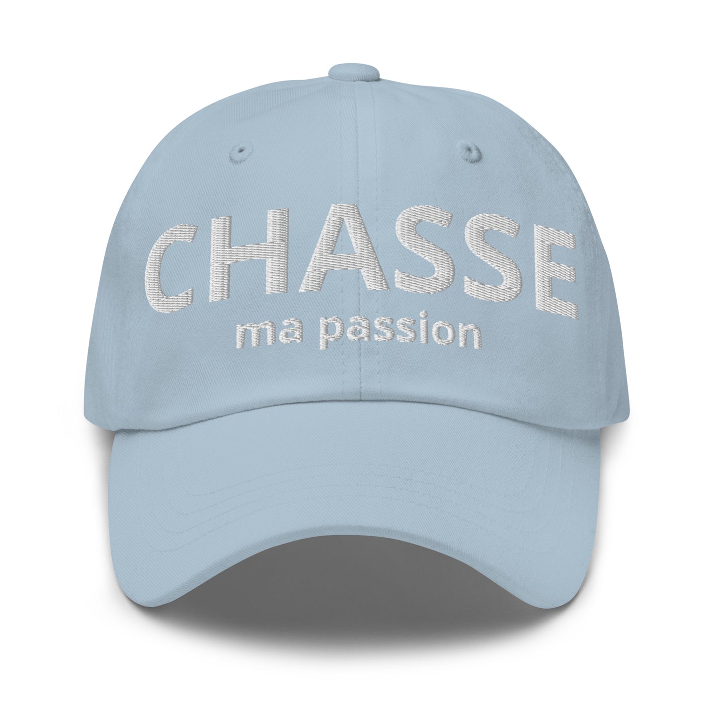 Casquette Baseball, brodée « Chasse ma passion », en Bleu Clair, vue de face, image 4