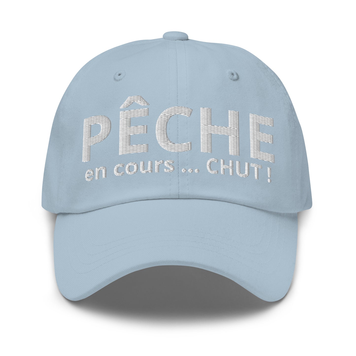 Casquette Baseball, brodée « Pêche en cours ... CHUT ! », en Bleu Clair, vue de face, image 21