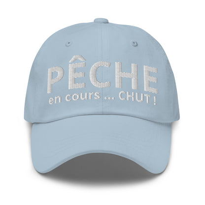 Casquette Baseball, brodée « Pêche en cours ... CHUT ! », en Bleu Clair, vue de face, image 21
