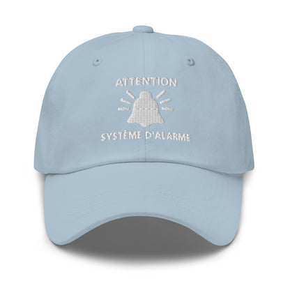 Casquette Baseball, brodée « Attention, système d'alarme », en Bleu Clair, vue de face, image 9