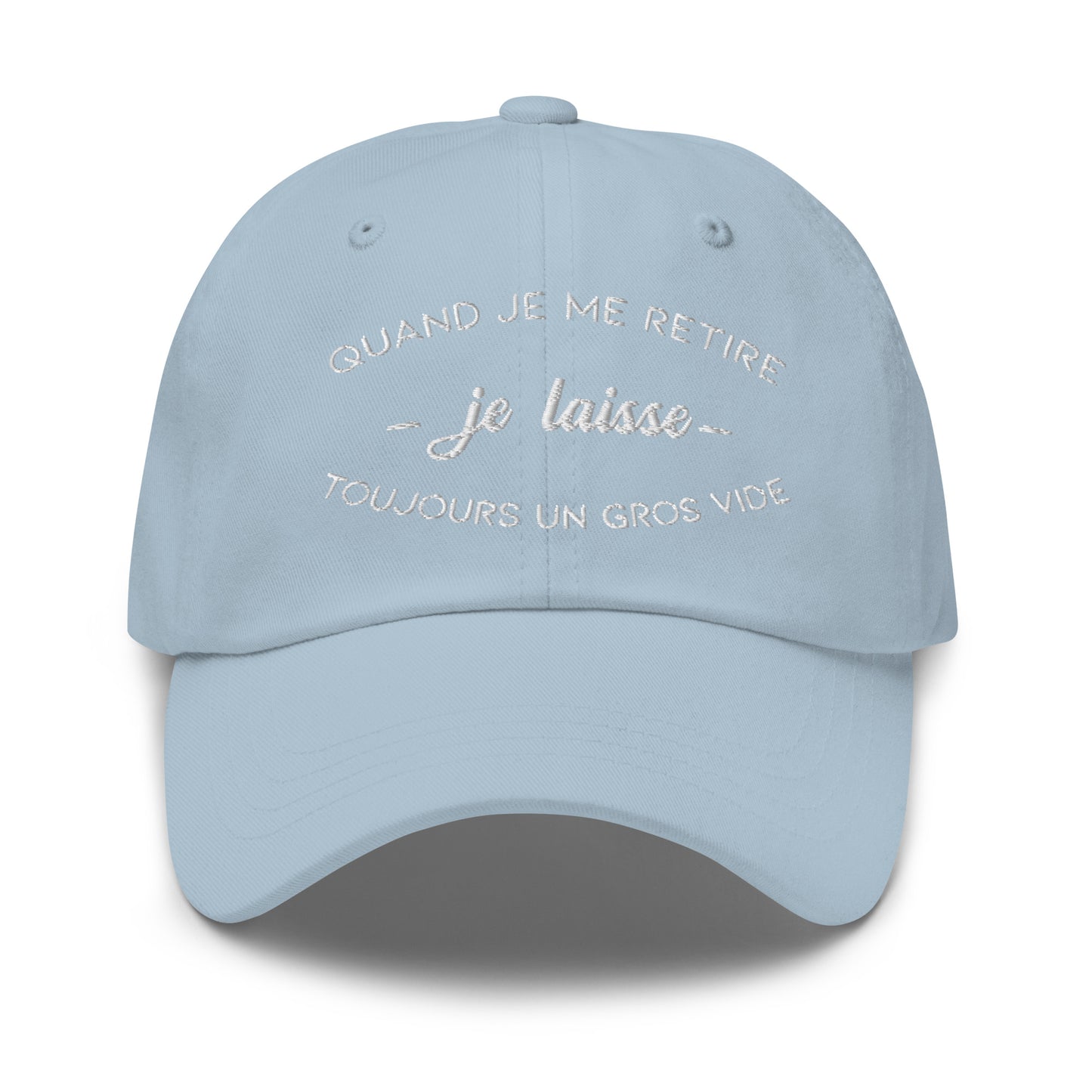Casquette Baseball, brodée « Quand je me retire, je laisse toujours un gros vide », en Bleu Clair, vue de face, image 50