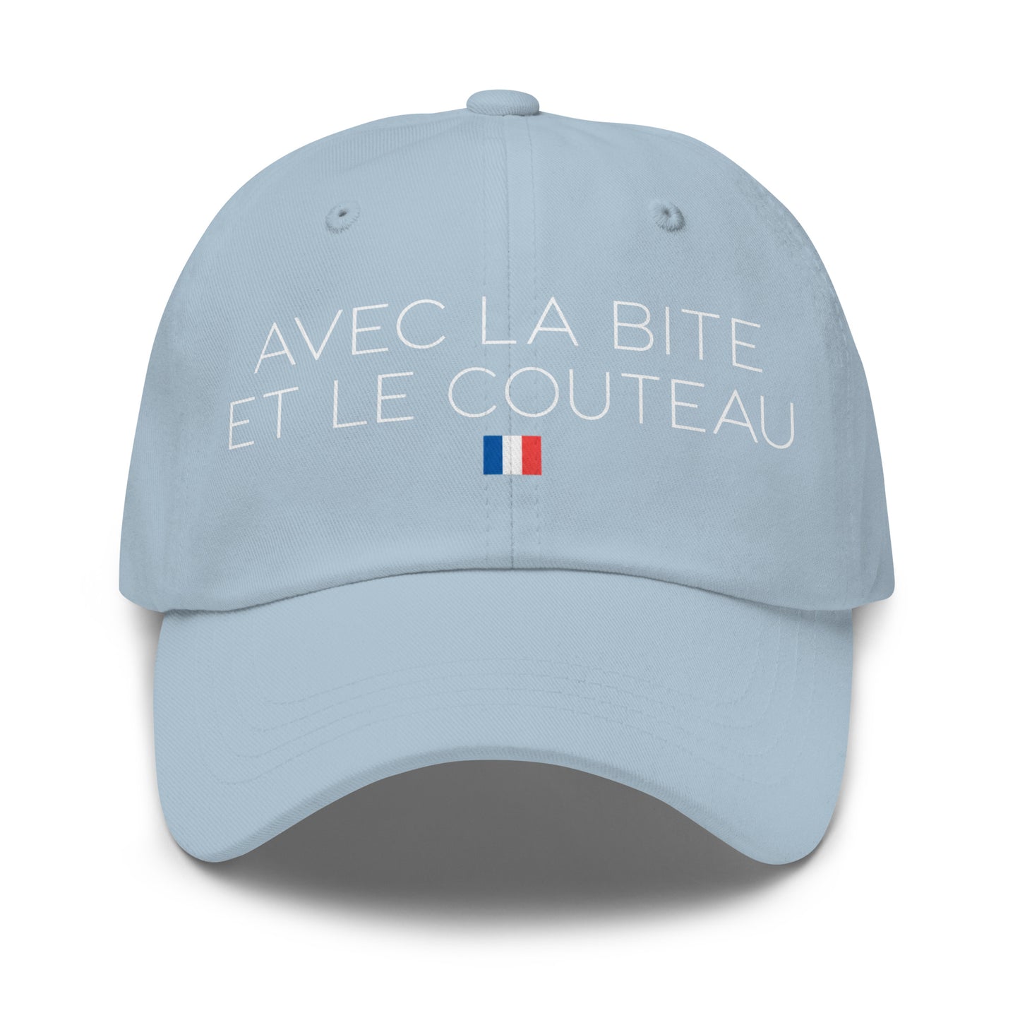 Casquette Baseball, brodée « Avec la bite et le couteau », en Bleu Clair, vue de face, image 49