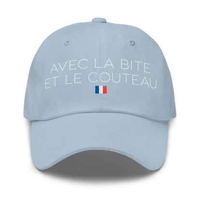 Casquette Baseball, brodée « Avec la bite et le couteau », en Bleu Clair, vue de face, image 49