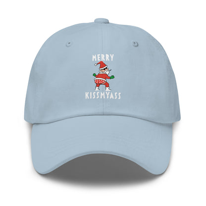 Casquette Baseball, brodée « Merry kiss my ass », en Bleu Clair, vue de face, image 49