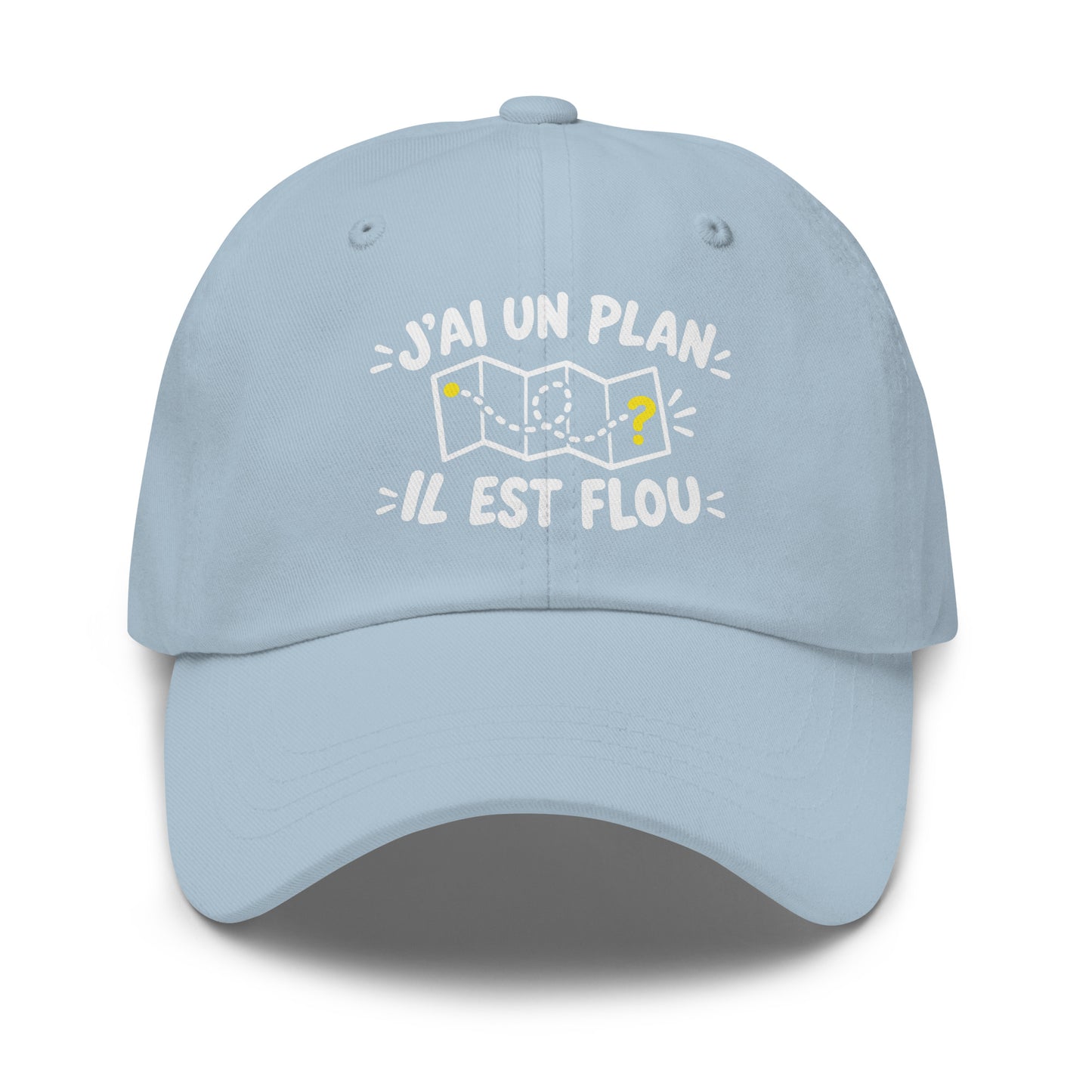 Casquette Baseball, brodée « J'ai un plan, il est flou », en Bleu Clair, vue de face, image 49