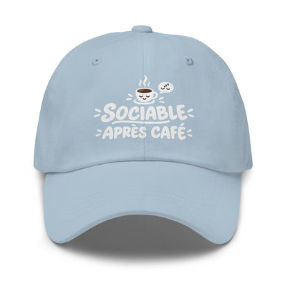 Casquette Baseball, brodée « Sociable après café », en Bleu Clair, vue de face, image 49