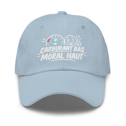 Casquette Baseball, brodée « Carburant bas, moral haut », en Bleu Clair, vue de face, image 49