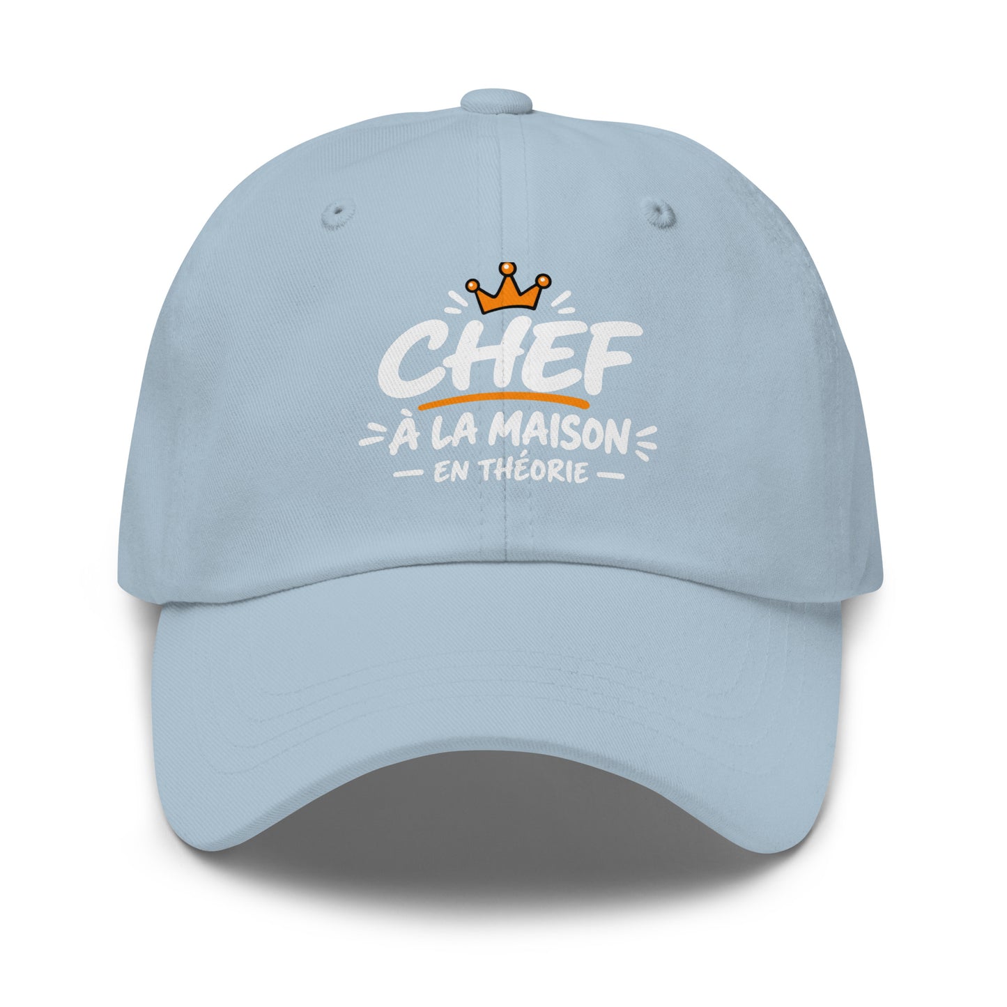 Casquette Baseball, brodée « Chef à la maison, en théorie », en Bleu Clair, vue de face, image 49