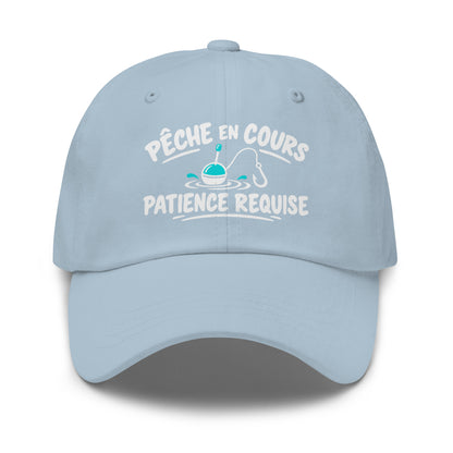 Casquette Baseball, brodée « Pêche en cours, patience requise », en Bleu Clair, vue de face, image 49