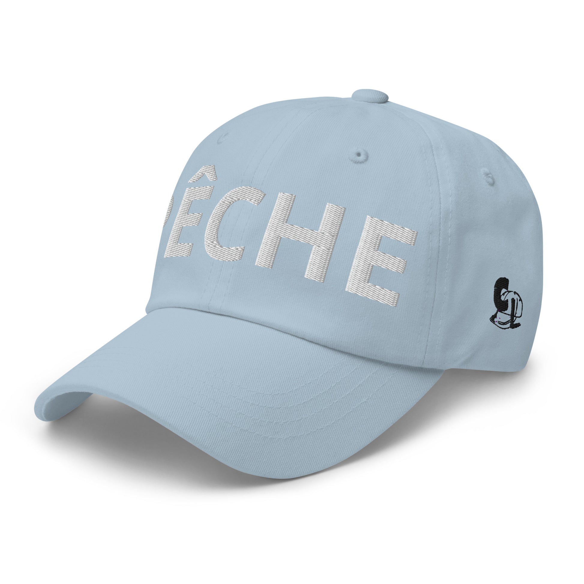 Casquette Baseball, brodée « Pêche », en Bleu Clair, vue de trois quarts, image 53