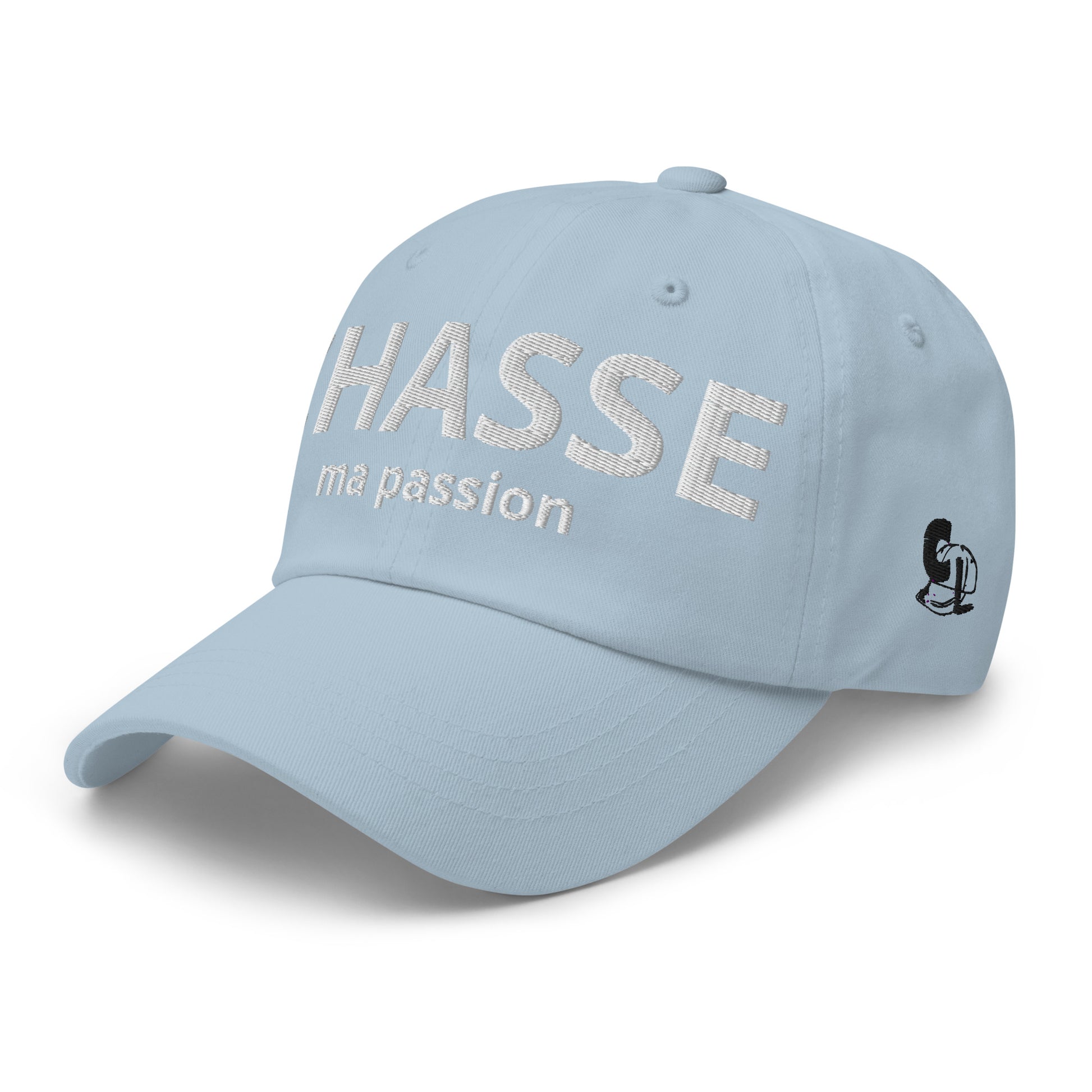 Casquette Baseball, brodée « Chasse ma passion », en Bleu Clair, vue de trois quarts, image 53