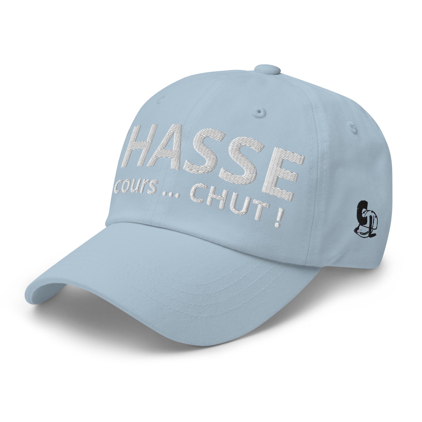 Casquette Baseball, brodée « Chasse en cours ... CHUT ! », en Bleu Clair, vue de trois quarts, image 53