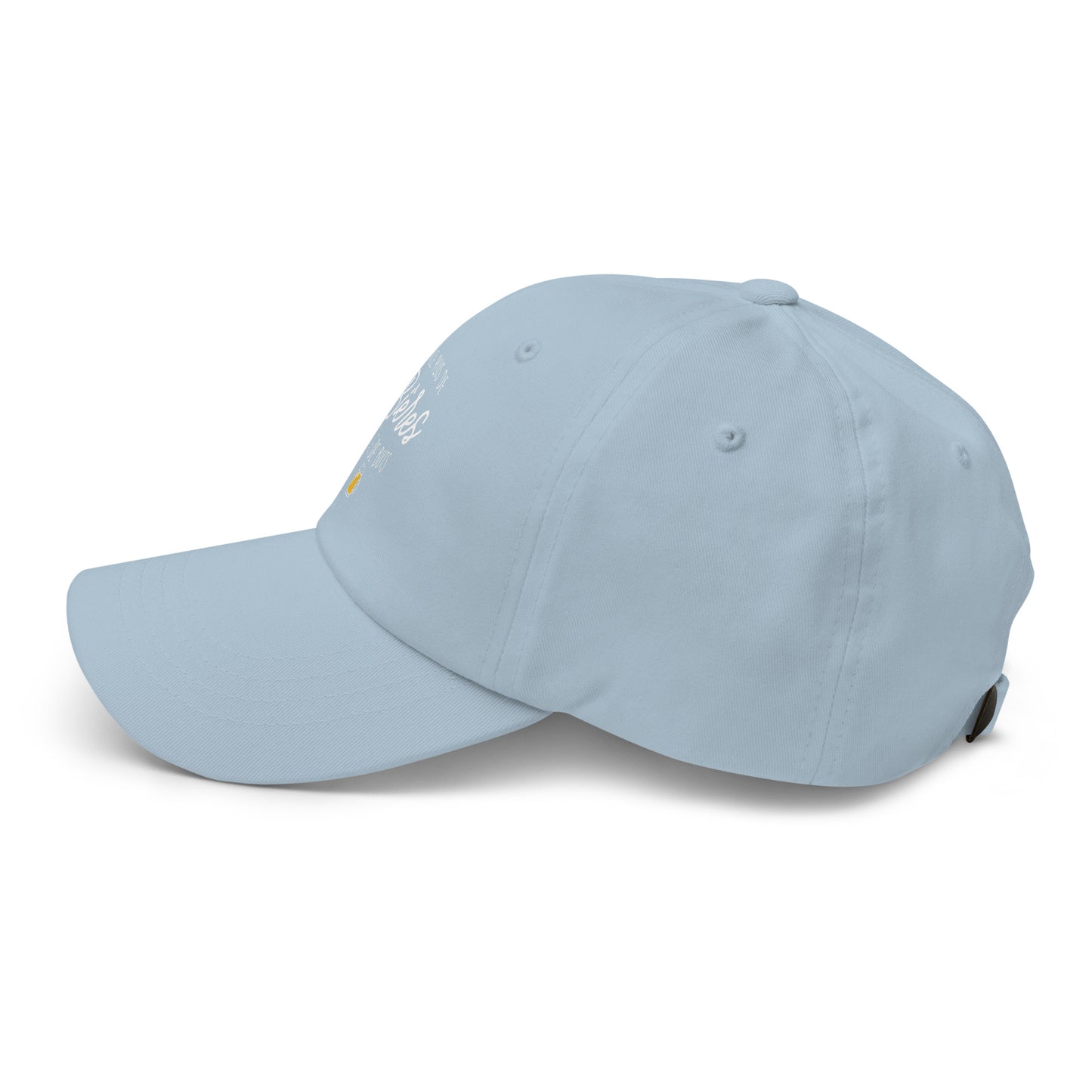Casquette Baseball, brodée « J'enfile plus de bières que de buts », en Bleu Clair, vue de côté, image 60