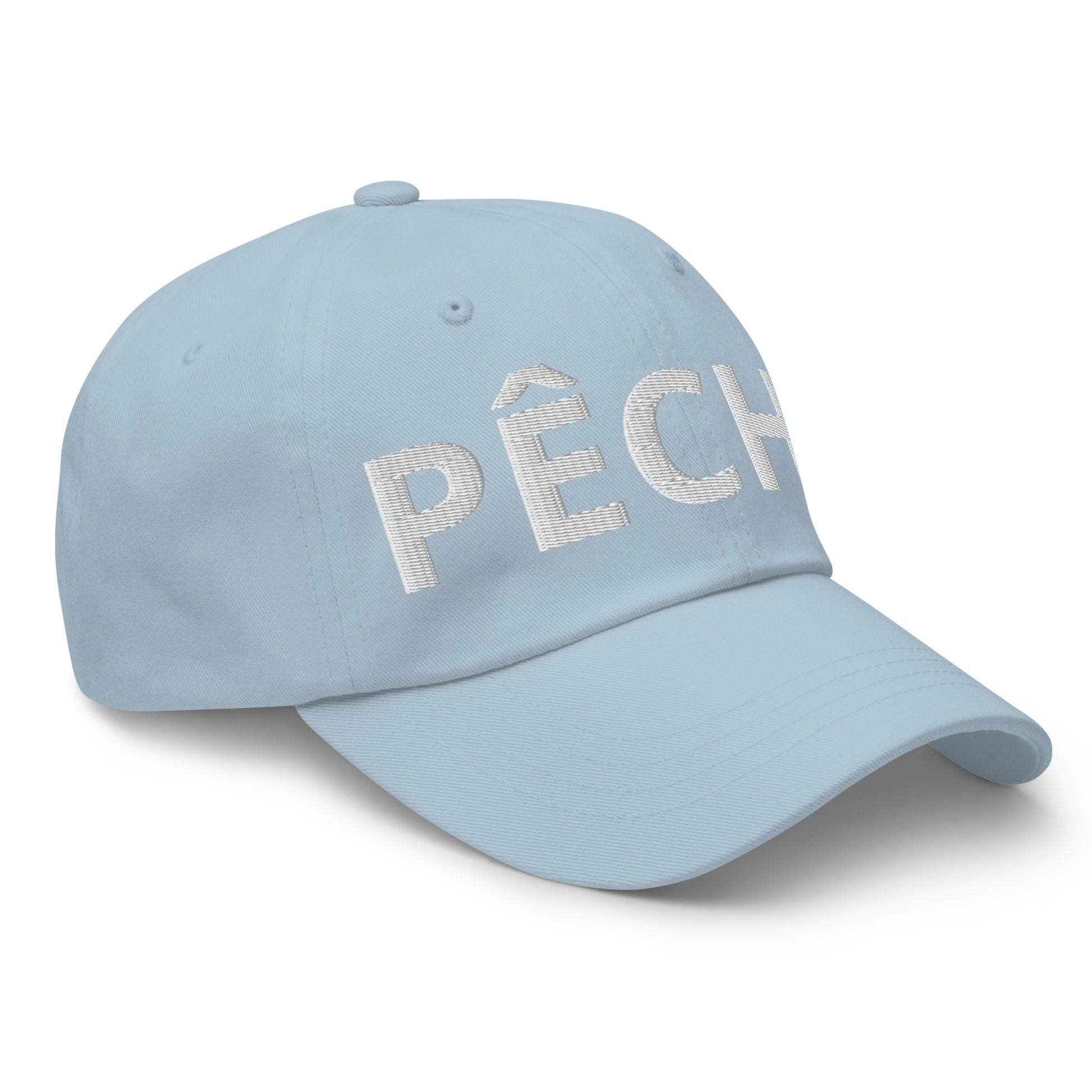 Casquette Baseball, brodée « Pêche », en Bleu Clair, vue de trois quarts, image 51