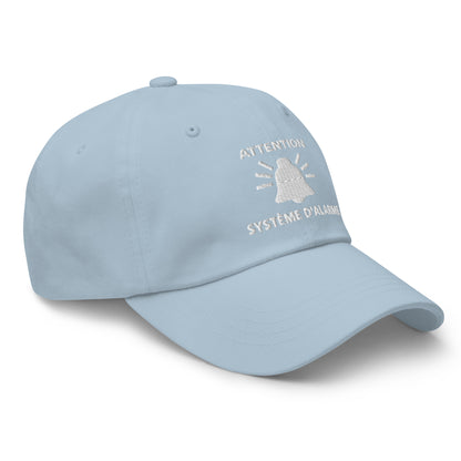 Casquette Baseball, brodée « Attention, système d'alarme », en Bleu Clair, vue de trois quarts, image 57