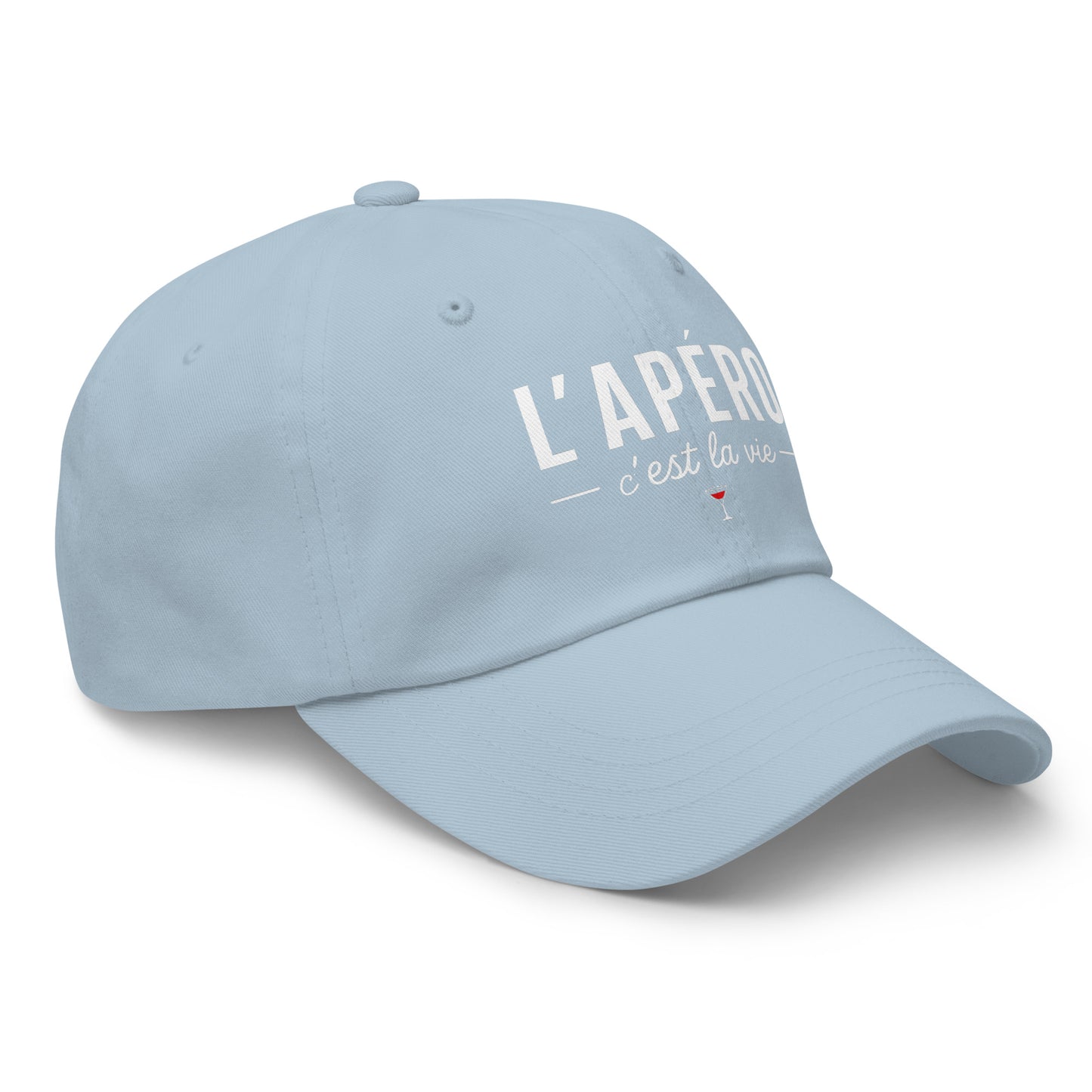 Casquette Baseball, brodée « L'apéro c'est la vie », en Bleu Clair, vue de trois quarts, image 53