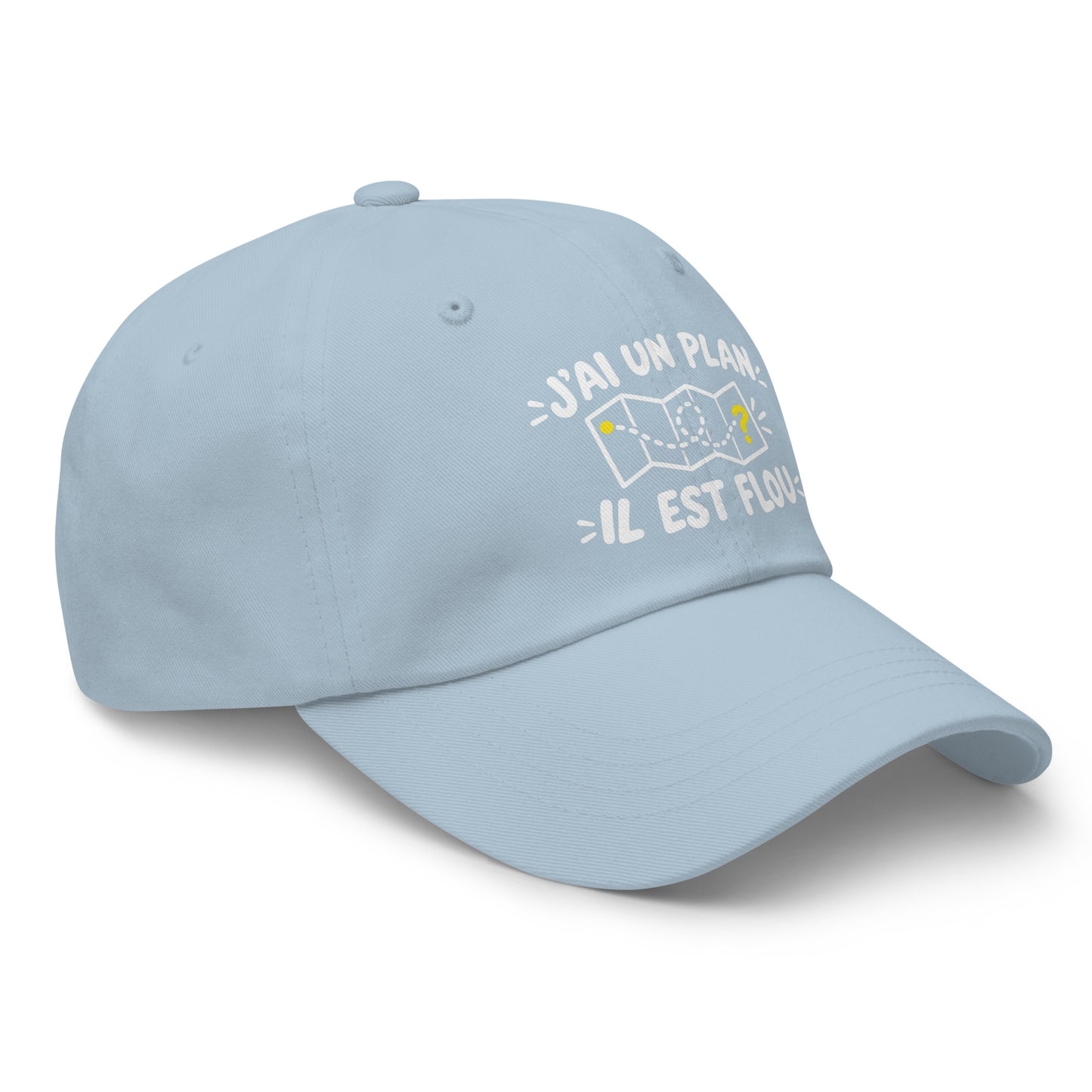 Casquette Baseball, brodée « J'ai un plan, il est flou », en Bleu Clair, vue de trois quarts, image 53