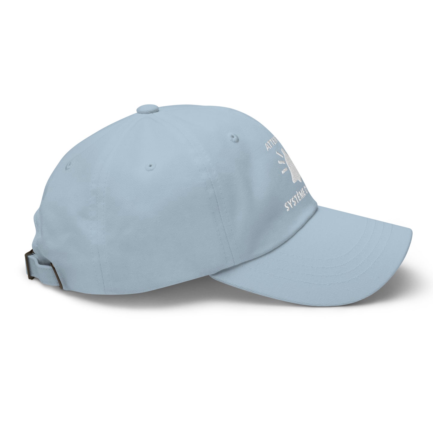 Casquette Baseball, brodée « Attention, système d'alarme », en Bleu Clair, vue de côté, image 56