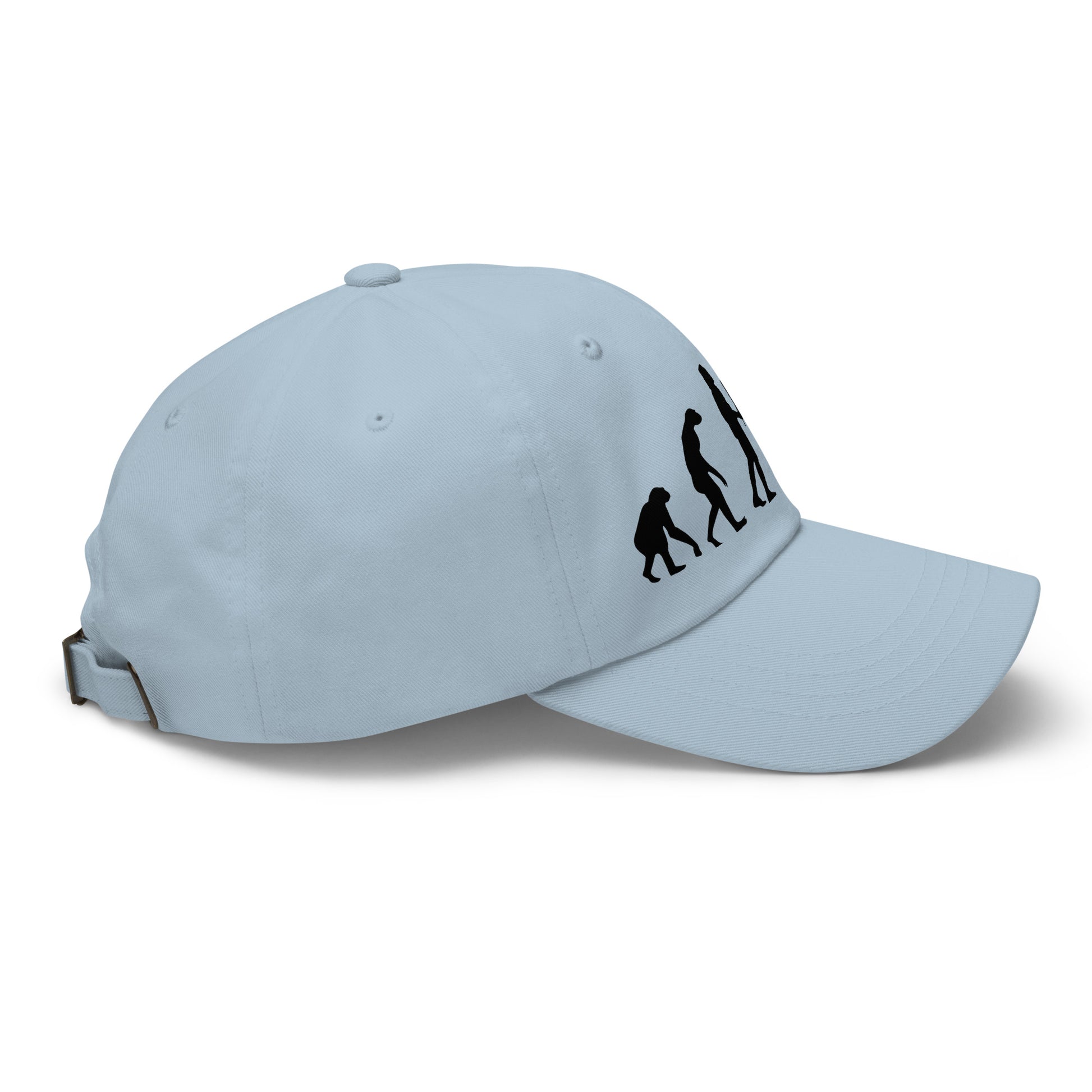 Casquette Baseball, brodée « Evolution de l'homme jusqu'à un guitariste », en Bleu Clair, vue de côté, image 61