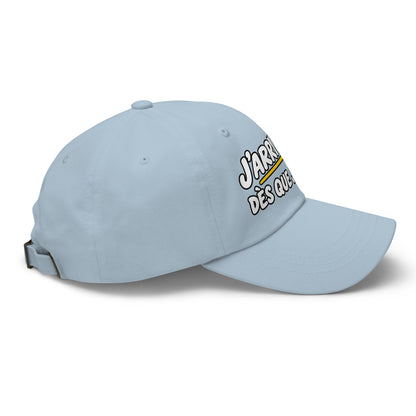 Casquette Baseball, brodée « J'arrive dès que je peux », en Bleu Clair, vue de côté, image 54