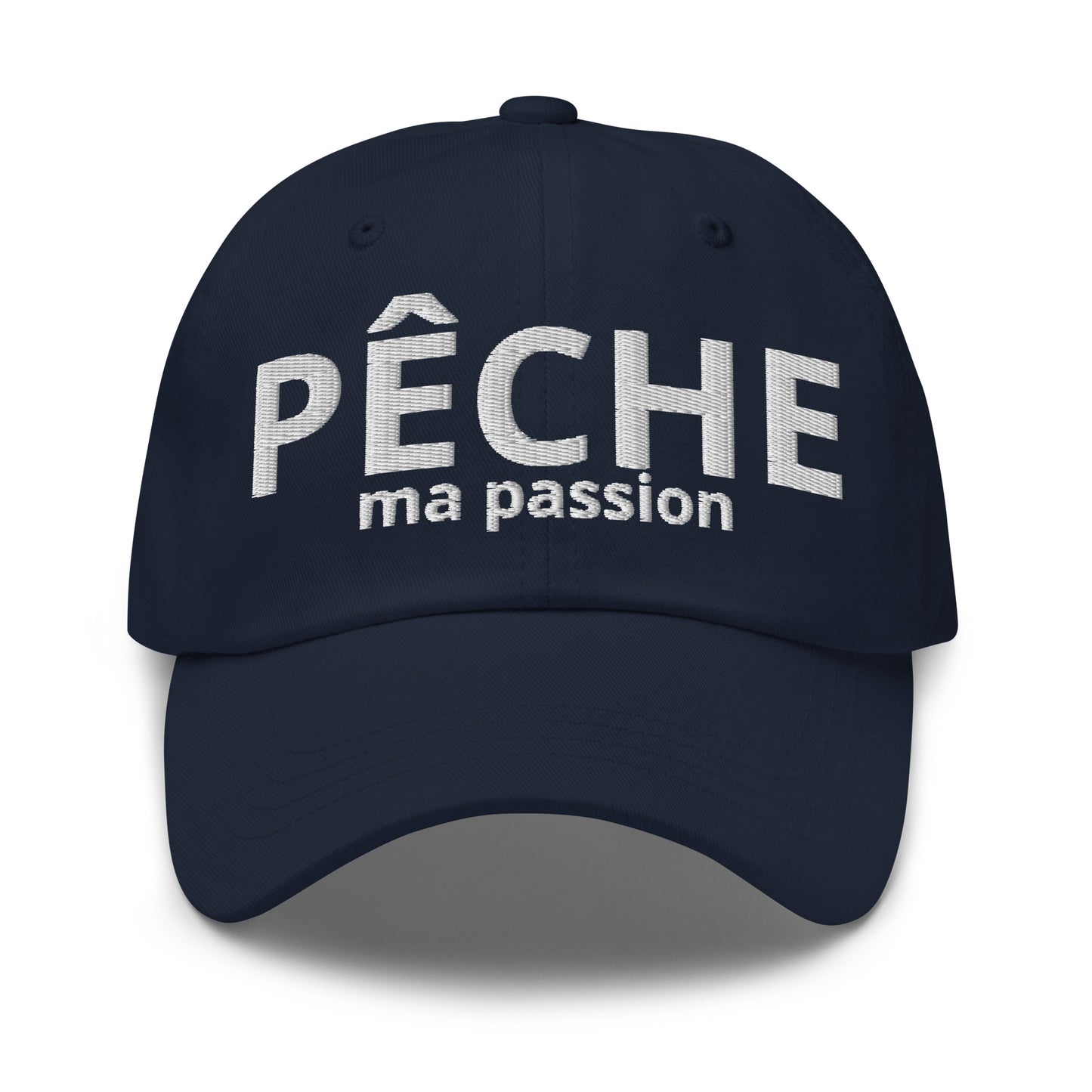 Casquette Baseball, brodée « Pêche ma passion », en Bleu Marine, vue de face, image 4