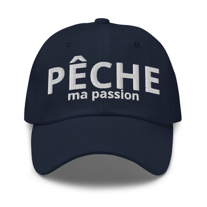Casquette Baseball, brodée « Pêche ma passion », en Bleu Marine, vue de face, image 4