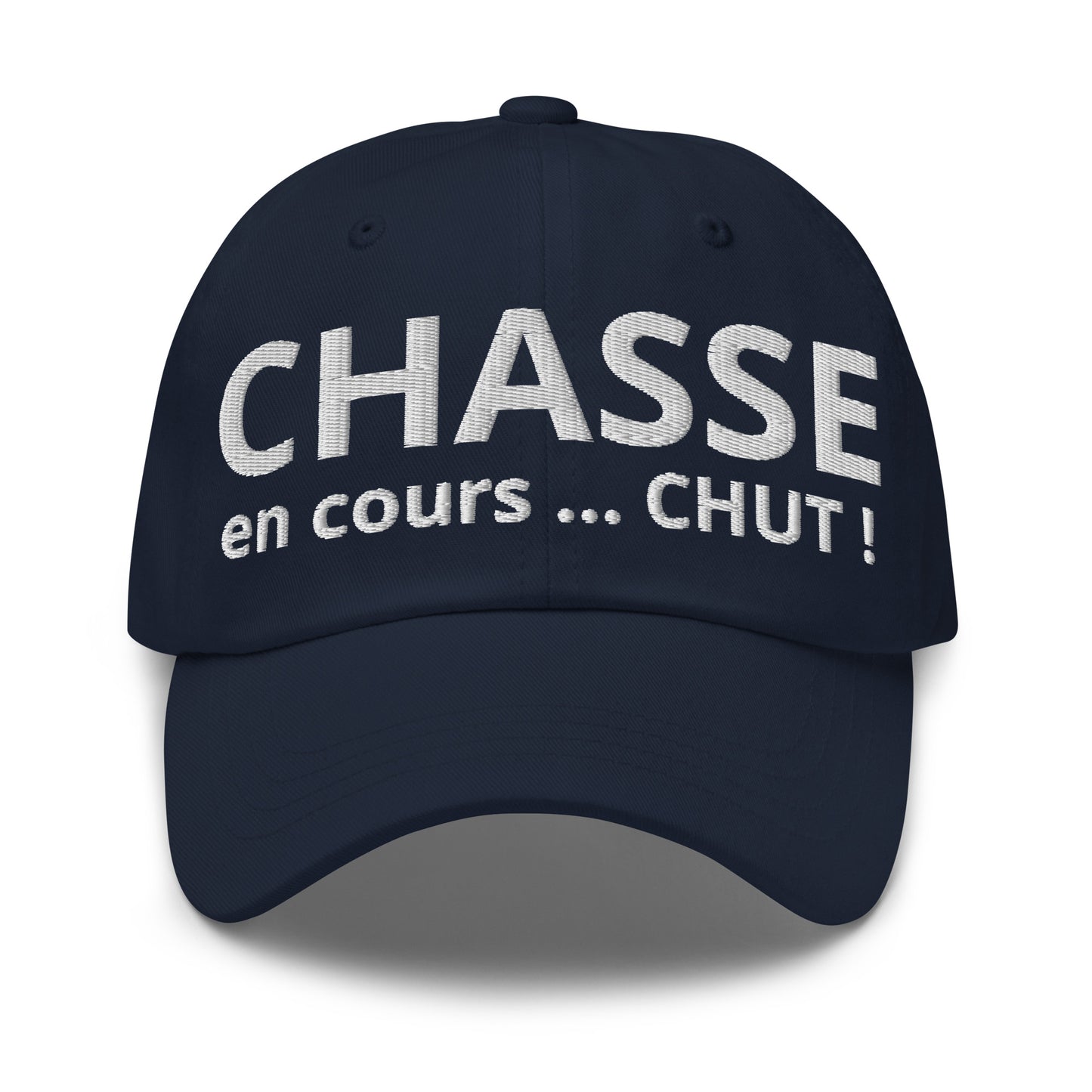 Casquette Baseball, brodée « Chasse en cours ... CHUT ! », en Bleu Marine, vue de face, image 10