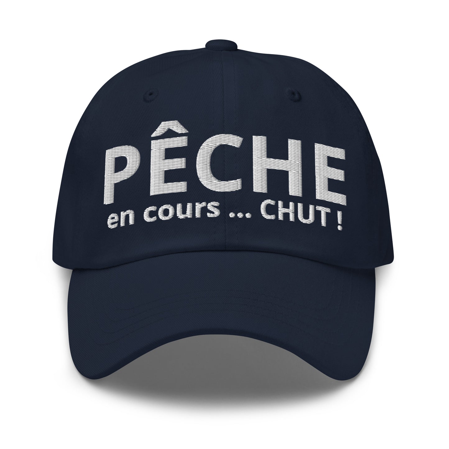 Casquette Baseball, brodée « Pêche en cours ... CHUT ! », en Bleu Marine, vue de face, image 26