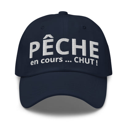 Casquette Baseball, brodée « Pêche en cours ... CHUT ! », en Bleu Marine, vue de face, image 26