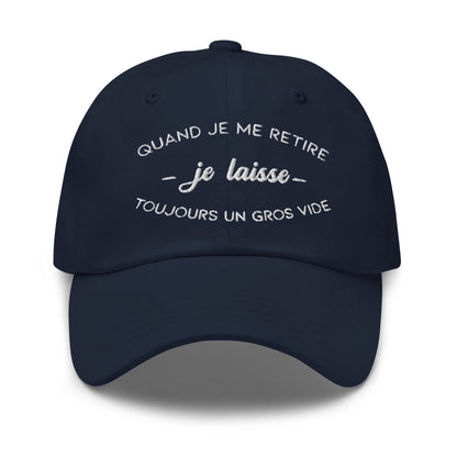 Casquette Baseball, brodée « Quand je me retire, je laisse toujours un gros vide », en Bleu Marine, vue de face, image 5