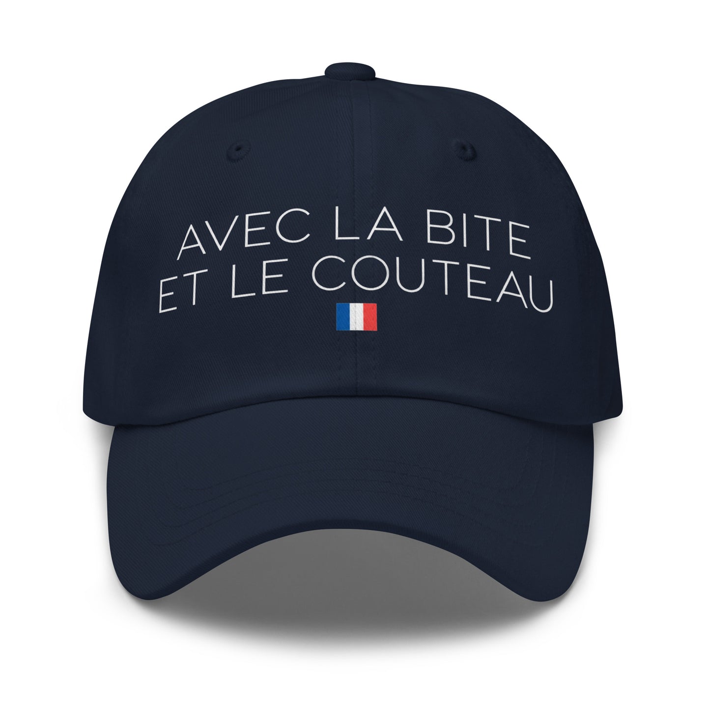 Casquette Baseball, brodée « Avec la bite et le couteau », en Bleu Marine, vue de face, image 8