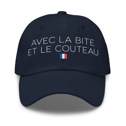 Casquette Baseball, brodée « Avec la bite et le couteau », en Bleu Marine, vue de face, image 8