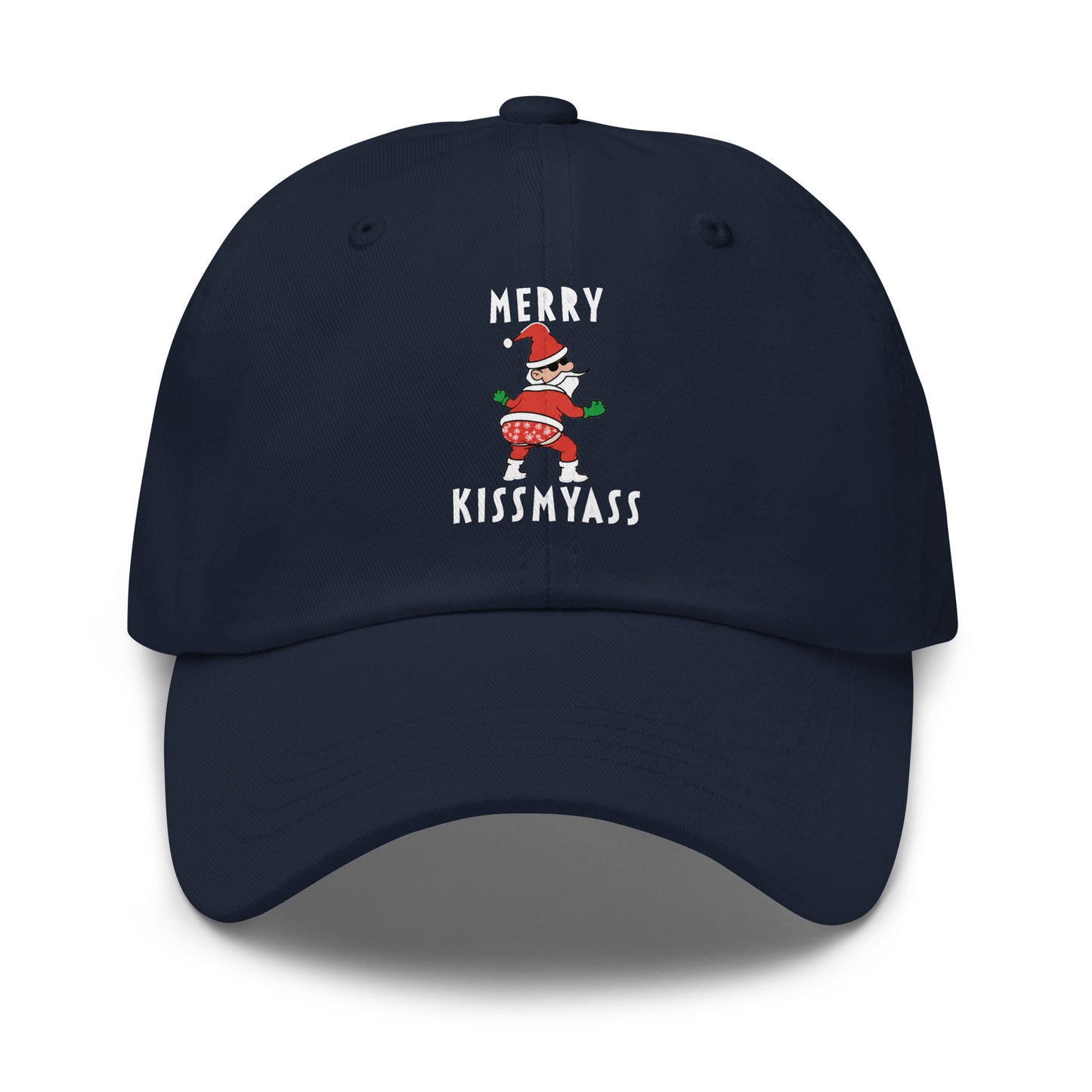 Casquette Baseball, brodée « Merry kiss my ass », en Bleu Marine, vue de face, image 7