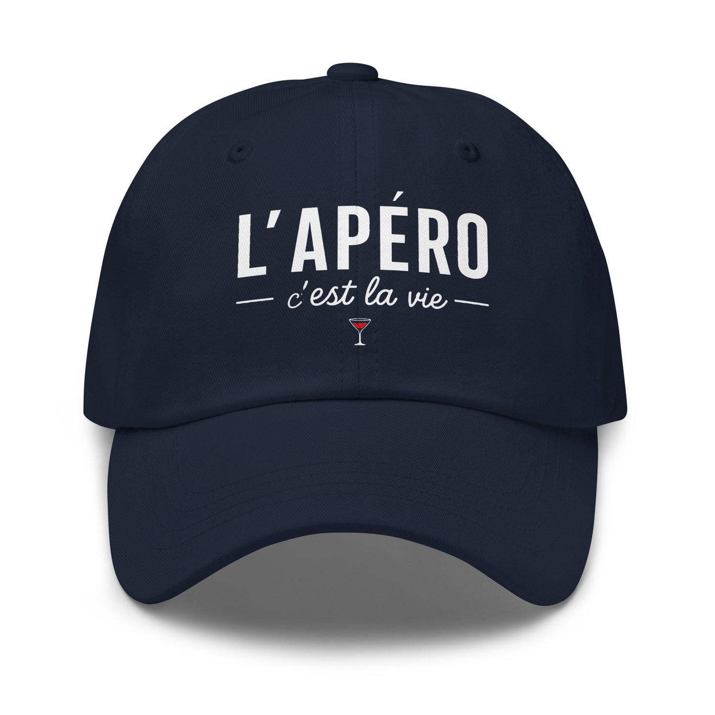 Casquette Baseball, brodée « L'apéro c'est la vie », en Bleu Marine, vue de face, image 8