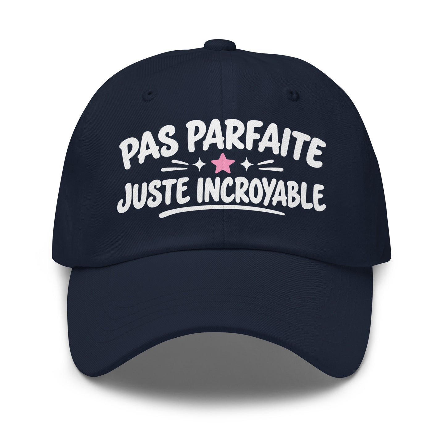 Casquette Baseball, brodée « Pas parfaite, juste incroyable », en Bleu Marine, vue de face, image 8