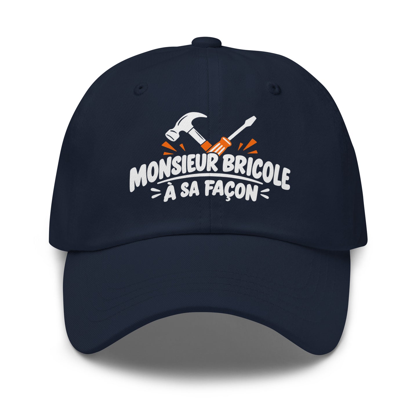 Casquette Baseball, brodée « Monsieur bricole, à sa façon », en Bleu Marine, vue de face, image 8