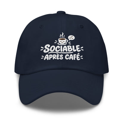 Casquette Baseball, brodée « Sociable après café », en Bleu Marine, vue de face, image 8
