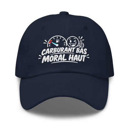 Casquette Baseball, brodée « Carburant bas, moral haut », en Bleu Marine, vue de face, image 7