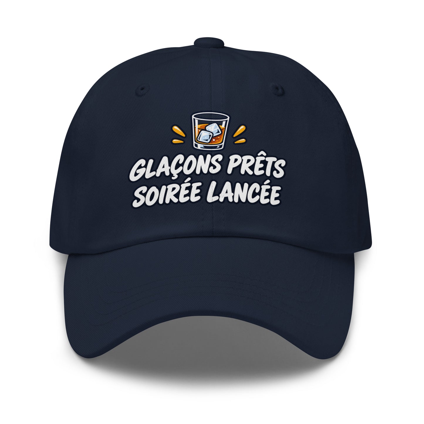 Casquette Baseball, brodée « Glaçons prêts, soirée lancée », en Bleu Marine, vue de face, image 8
