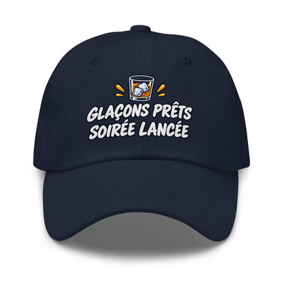 Casquette Baseball, brodée « Glaçons prêts, soirée lancée », en Bleu Marine, vue de face, image 8