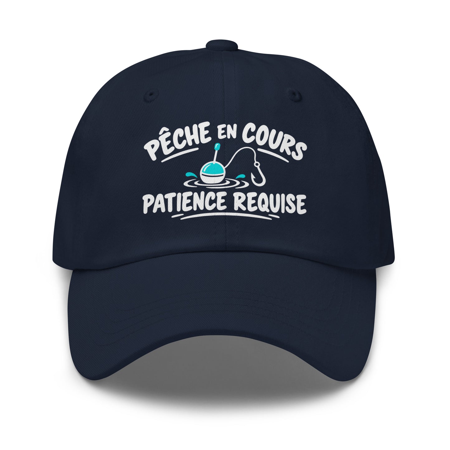 Casquette Baseball, brodée « Pêche en cours, patience requise », en Bleu Marine, vue de face, image 8