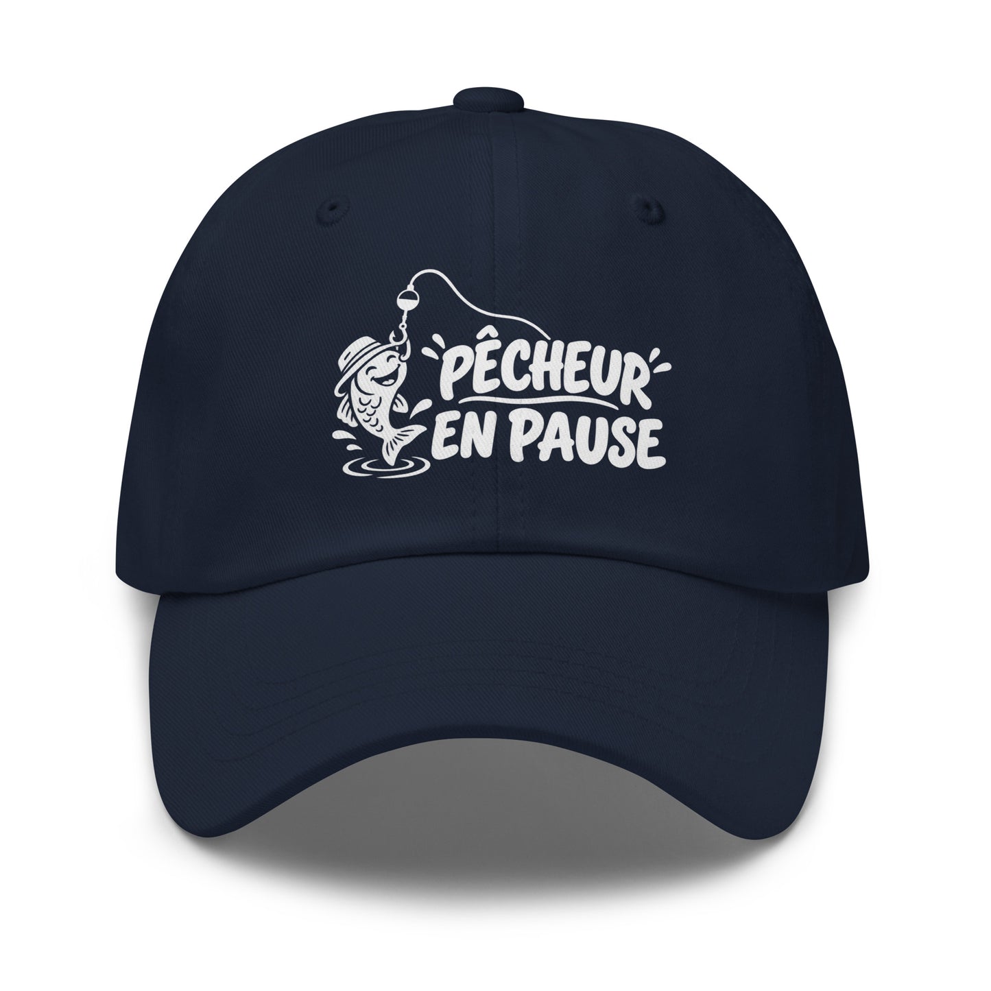 Casquette Baseball, brodée « Pêcheur en pause », en Bleu Marine, vue de face, image 8